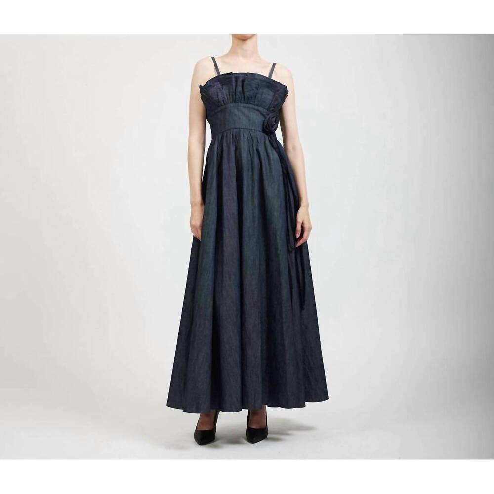 NEW BATSHEVA bow amara dress in grey denim